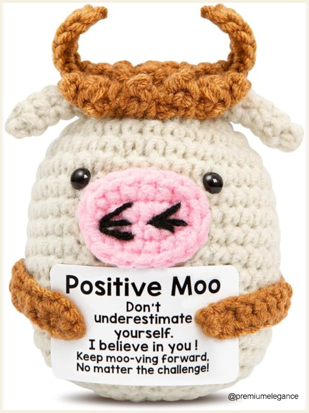 Mini Crochet Cow Positive Emotional Support Stuffed Gift Inspirational Doll